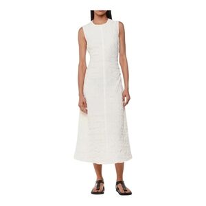 Whistles Women's Dress Lori Textured Midi Size 8 Ivory NWT Turkish Cotton